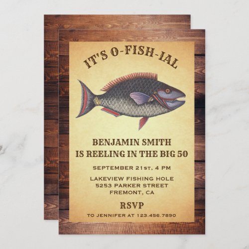 Rustic Adult Fishing Birthday Party Invitation
