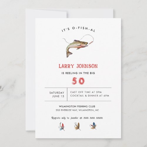 Rustic Adult Fishing themed Birthday Party Invitation