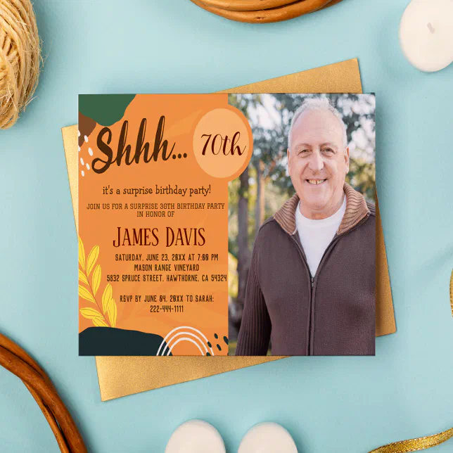 Rustic Adult Surprise 70th Birthday Party Photo Invitation Zazzle