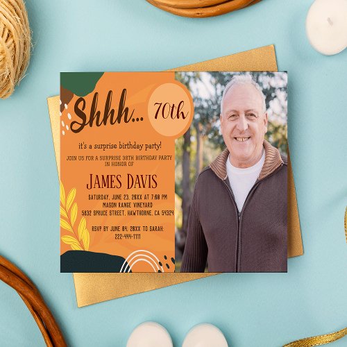 Rustic Adult Surprise 70th Birthday Party Photo  Invitation