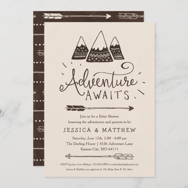 Rustic "Adventure Awaits" Baby Shower Invitations (Front/Back)