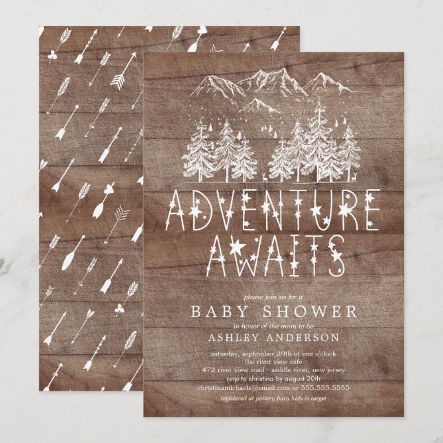 Rustic Adventure Awaits Boy baby Shower Invitation (Front/Back)