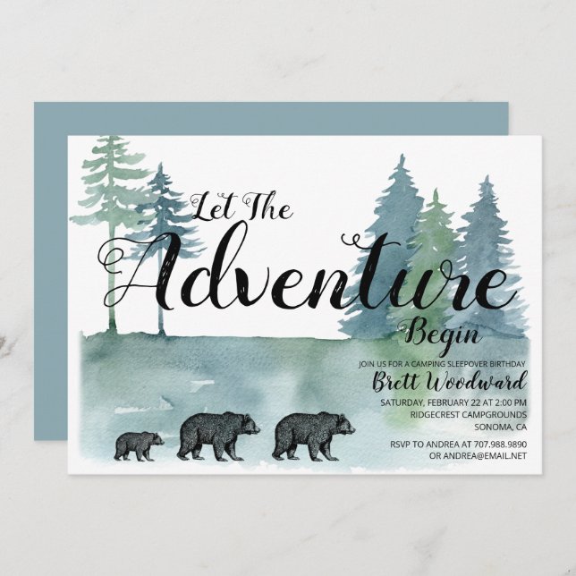 Rustic Adventure Bears Boy Camping Birthday Invitation (Front/Back)