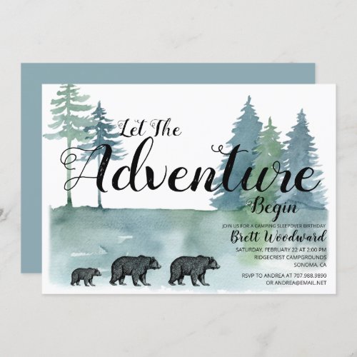 Rustic Adventure Bears Boy Camping Birthday Invitation