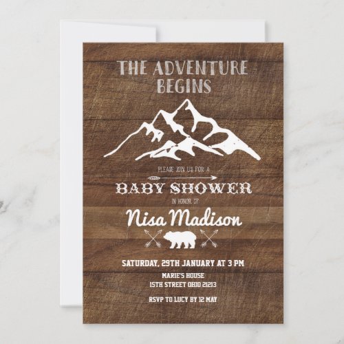 Rustic adventure Begins Baby Shower Invitation