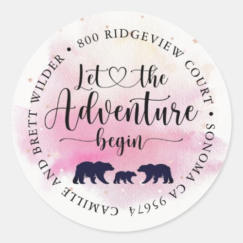 Rustic Adventure Begins Bear Baby Shower Classic Round Sticker