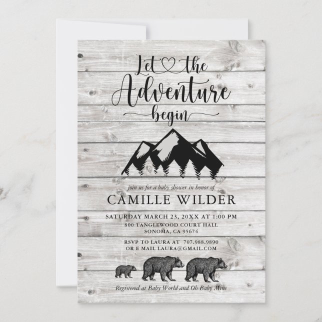 Rustic Adventure Begins Mountains Bears Invitation (Front)