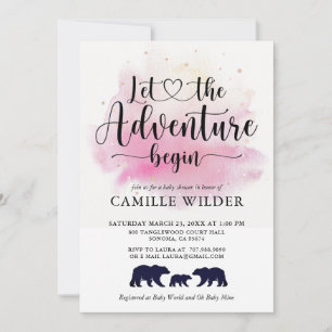 Rustic Adventure Begins Watercolor Bears Invitation