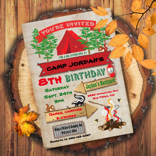Rustic Adventure Camping Birthday Party Invitation
