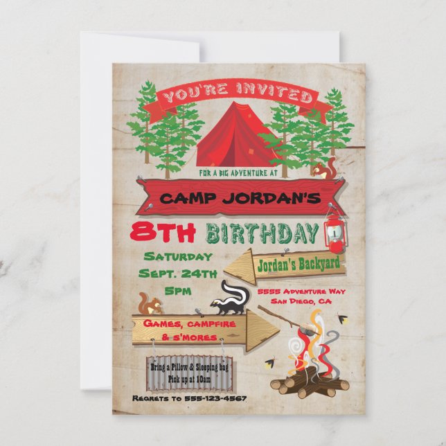 Rustic Adventure Camping Birthday Party Invitation (Front)
