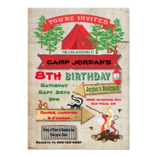Rustic Adventure Camping Birthday Party Invitation
