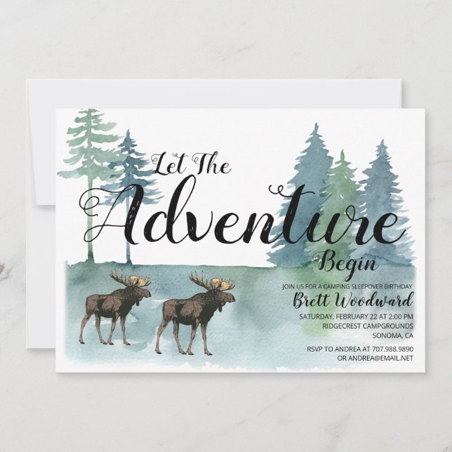 Rustic Adventure Moose Boy Camping Birthday Invitation (Front)