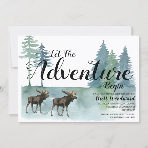 Rustic Adventure Moose Boy Camping Birthday Invitation