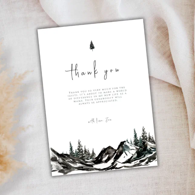 Rustic Adventure Mountain Forest Baby Shower Thank You Card | Zazzle