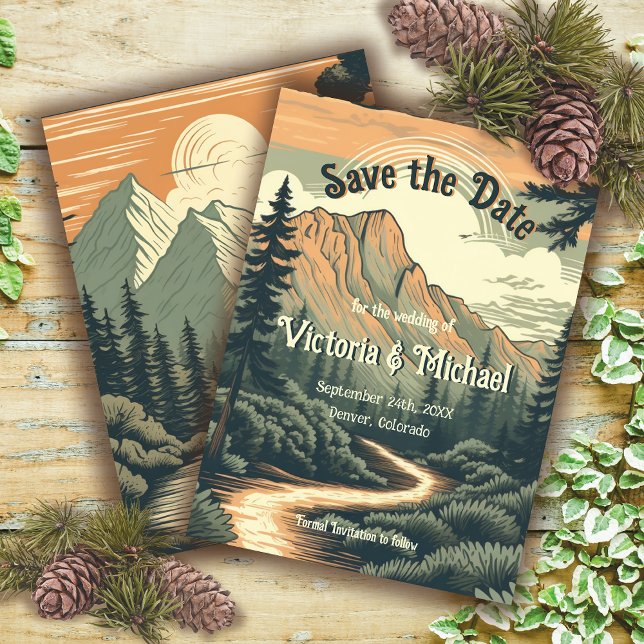 Rustic Adventure Mountain Forest Save the Date Invitation (Creator Uploaded)