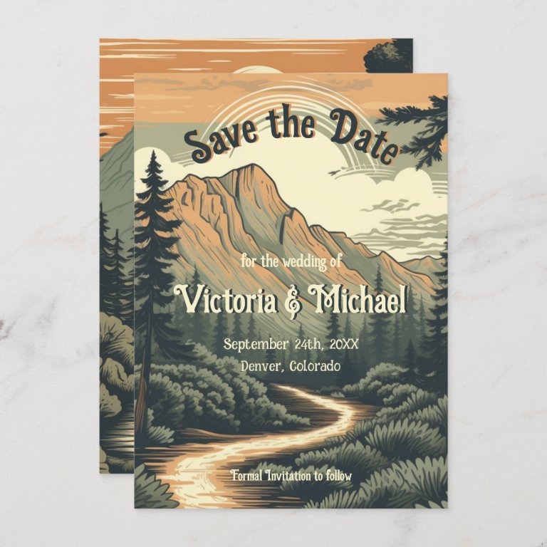 Rustic Adventure Mountain Forest Save the Date Invitation