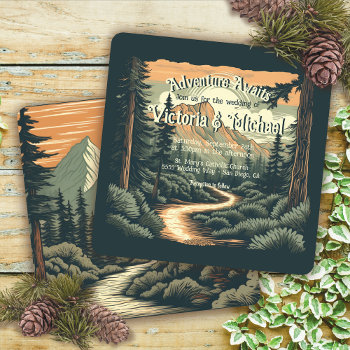 Rustic Adventure Mountain Forest Wedding Invitation by McBooboo at Zazzle