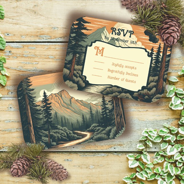 Rustic Adventure Mountain Forest Wedding RSVP (Creator Uploaded)