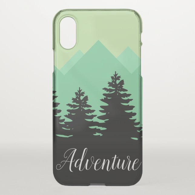Rustic Adventure Mountains & Forest Silhouettes Uncommon iPhone Case (Back)