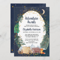 Rustic Adventure Night Sky Baby Shower Invitation