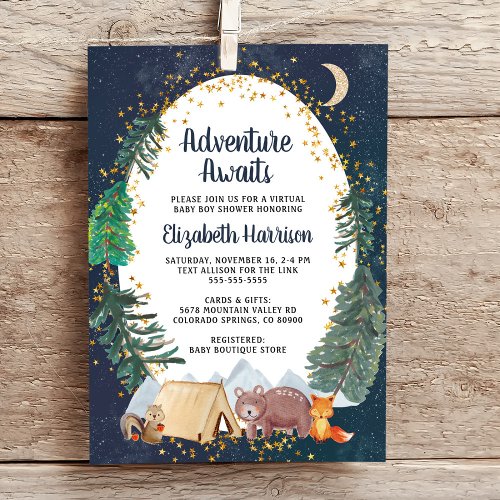 Rustic Adventure Night Sky Virtual Baby Shower Invitation