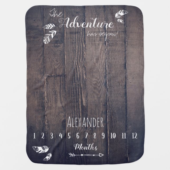 Rustic adventure unisex milestone baby blanket (Front)