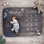 Rustic adventure unisex milestone baby blanket<br><div class="desc">A rustic soft growth tracker for a little baby boy or girl for photographs to remember how small they once were. Design features white design elements on a rustic wooden background. This is perfect as a gift or just to buy yourself for your little one! They grow up too fast,...</div>