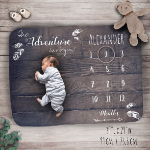 Rustic adventure unisex milestone baby blanket