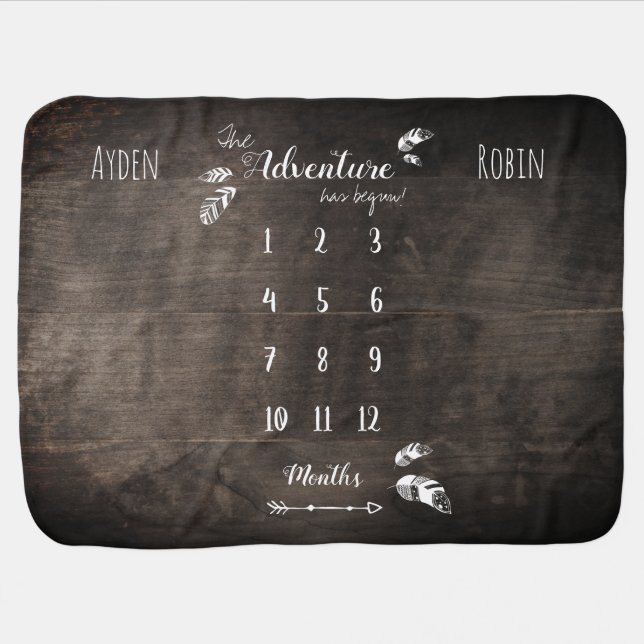 Rustic adventure unisex twin milestone baby blanket (Horizontal)