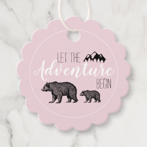 Rustic Adventure Woodland Bears Pink Baby Shower Favor Tags