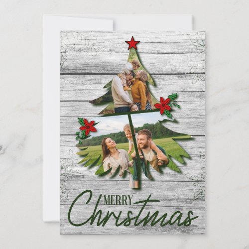 Rustic Aged Barn Wood Christmas Tree Photo Holiday Card