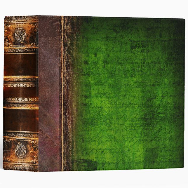 Rustic Aged Faux Green and Brown Leather 3 Ring Binder (Front/Spine)
