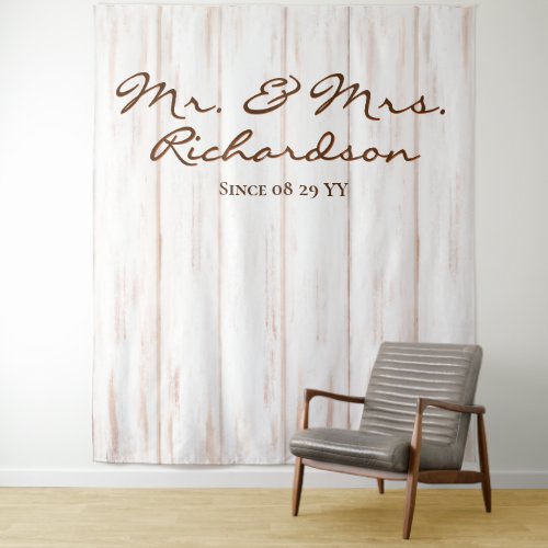 Rustic Aged White Barn Wood Planks Wedding Tapestry