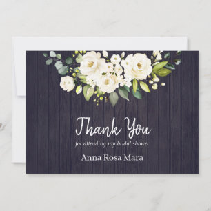 *~* Rustic Aged Wood White Rose Bridal Shower Thank You Card
