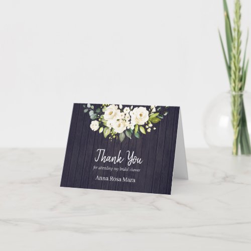  Rustic Aged Wood White Rose Bridal Shower Thank You Card