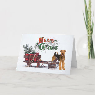 Rustic Airedale Christmas Holiday Card