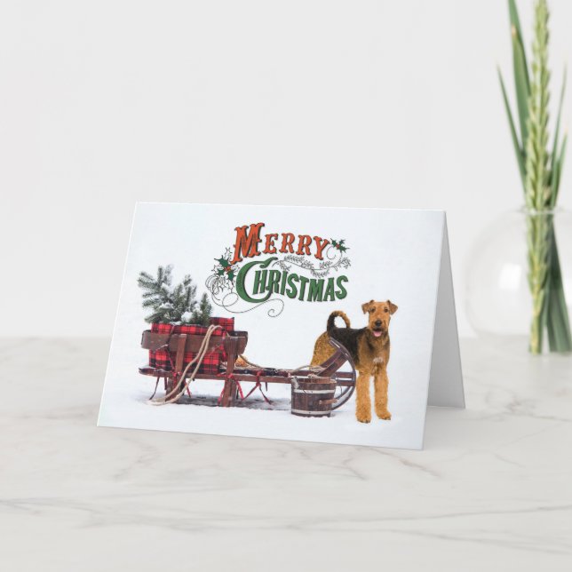 Rustic Airedale Christmas Holiday Card (Front)