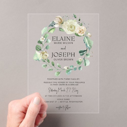Rustic Airy Botanical Neutral Floral Wedding Acrylic Invitations