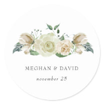 Rustic Airy Botanical Neutral Floral Wedding Classic Round Sticker