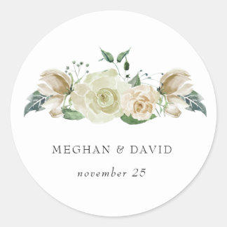 Rustic Airy Botanical Neutral Floral Wedding Classic Round Sticker