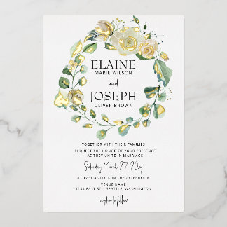 Rustic Airy Botanical Neutral Floral Wedding  Foil Invitation