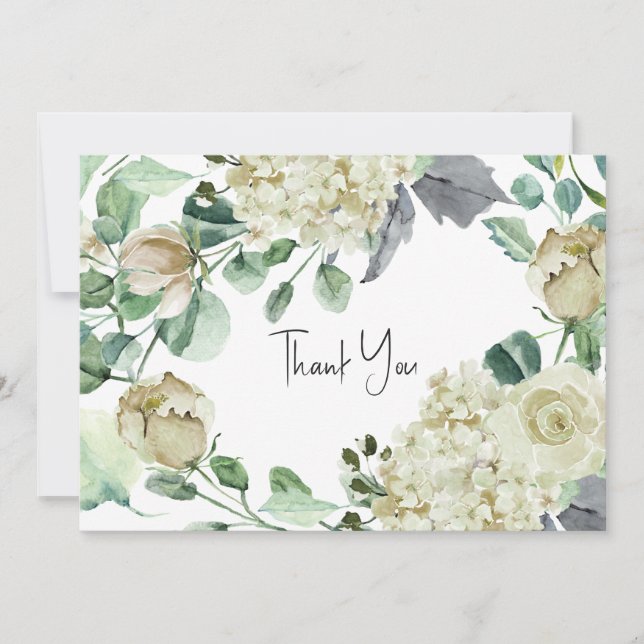 Rustic Airy Botanical Neutral Floral Wedding Thank You Card (Front)