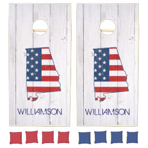 Rustic Alabama Red White Blue Flag July 4th Cornhole Set