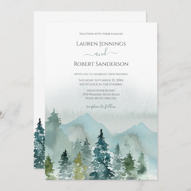 Rustic All In One Mountain Destination Wedding Invitation (Front/Back)