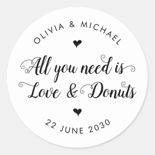 Rustic All You Need is Love Donuts Wedding Favor Classic Round Sticker