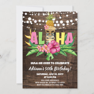 Rustic Aloha Luau Hawaiian Birthday Invitation