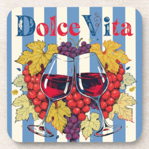 Rustic Amalfi Blue Striped Dolce Vita Wine Glasses Beverage Coaster