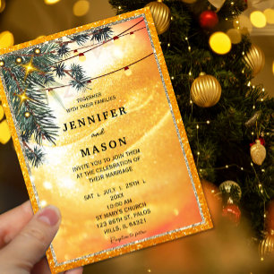 Rustic Amber Lights Wedding Invitation