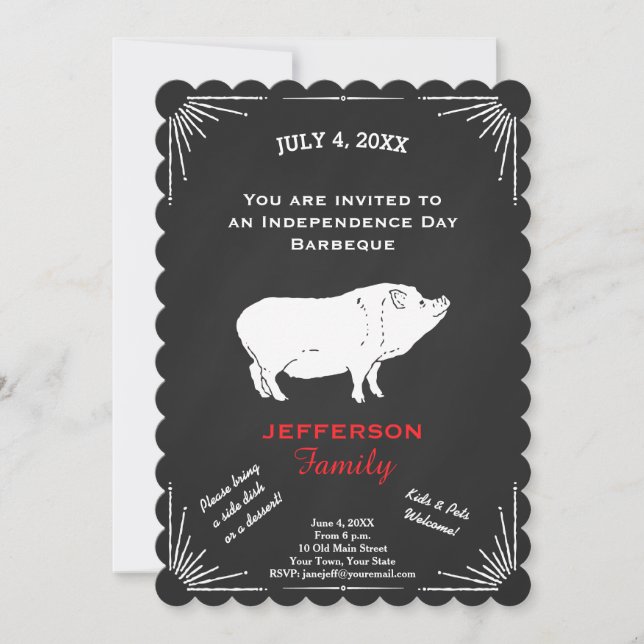 Rustic American 4th of July BBQ Party Chalkboard Invitation (Front)