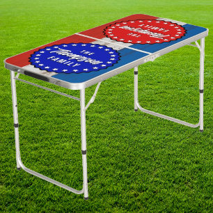Rustic American Beer & Stripes Red&Blue Tailgate Beer Pong Table